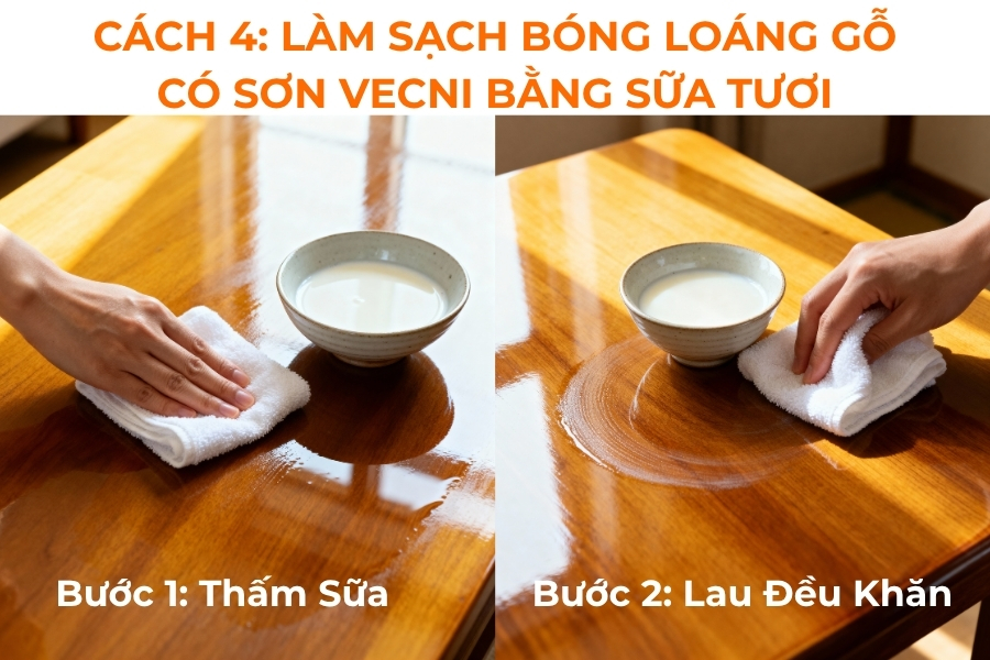 Vệ sinh đồ gỗ bằng sữa: Làm sạch các vết ố và tăng độ mịn