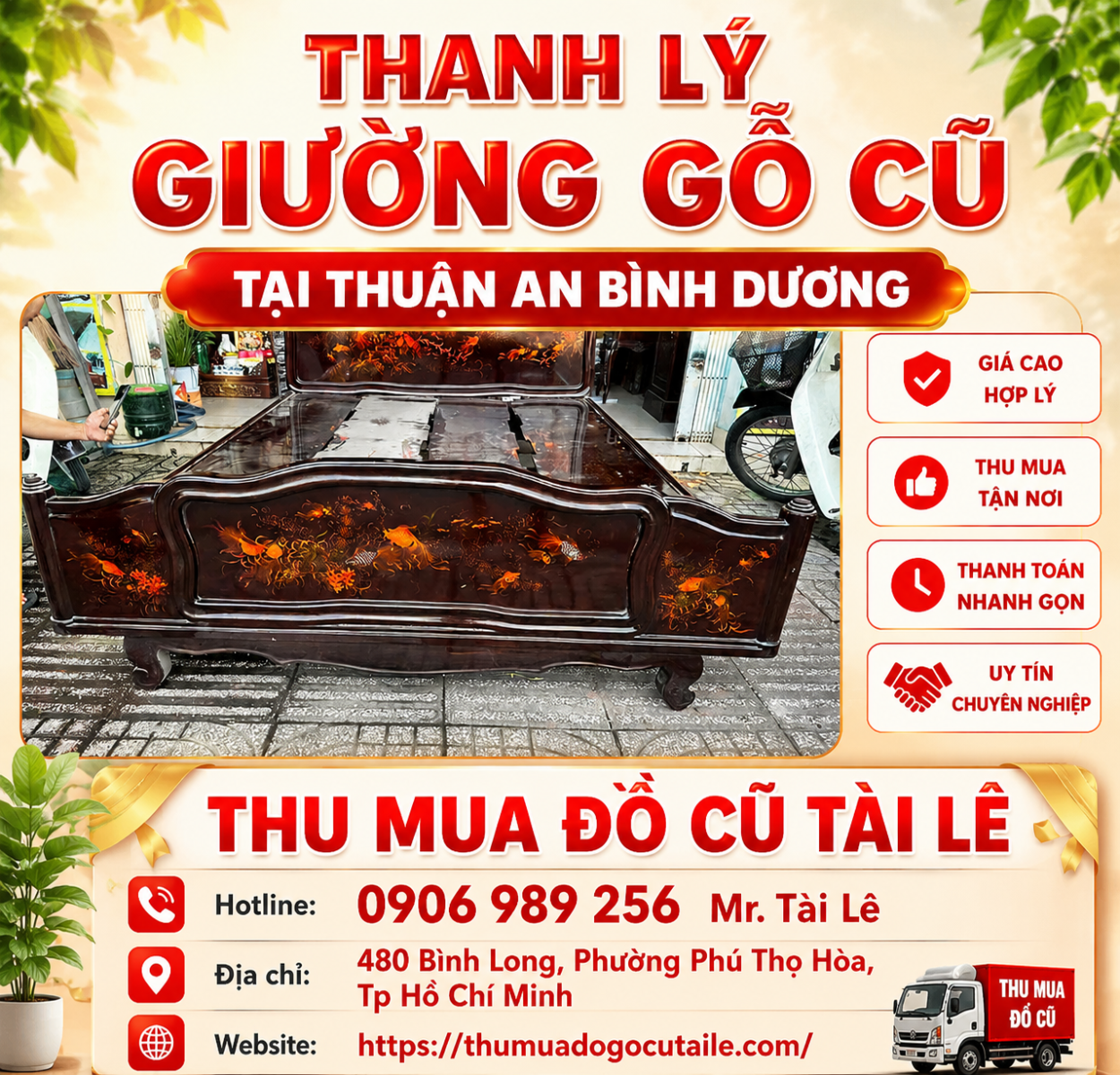 Thanh lý giường gỗ cũ tại Thuận An Bình Dương