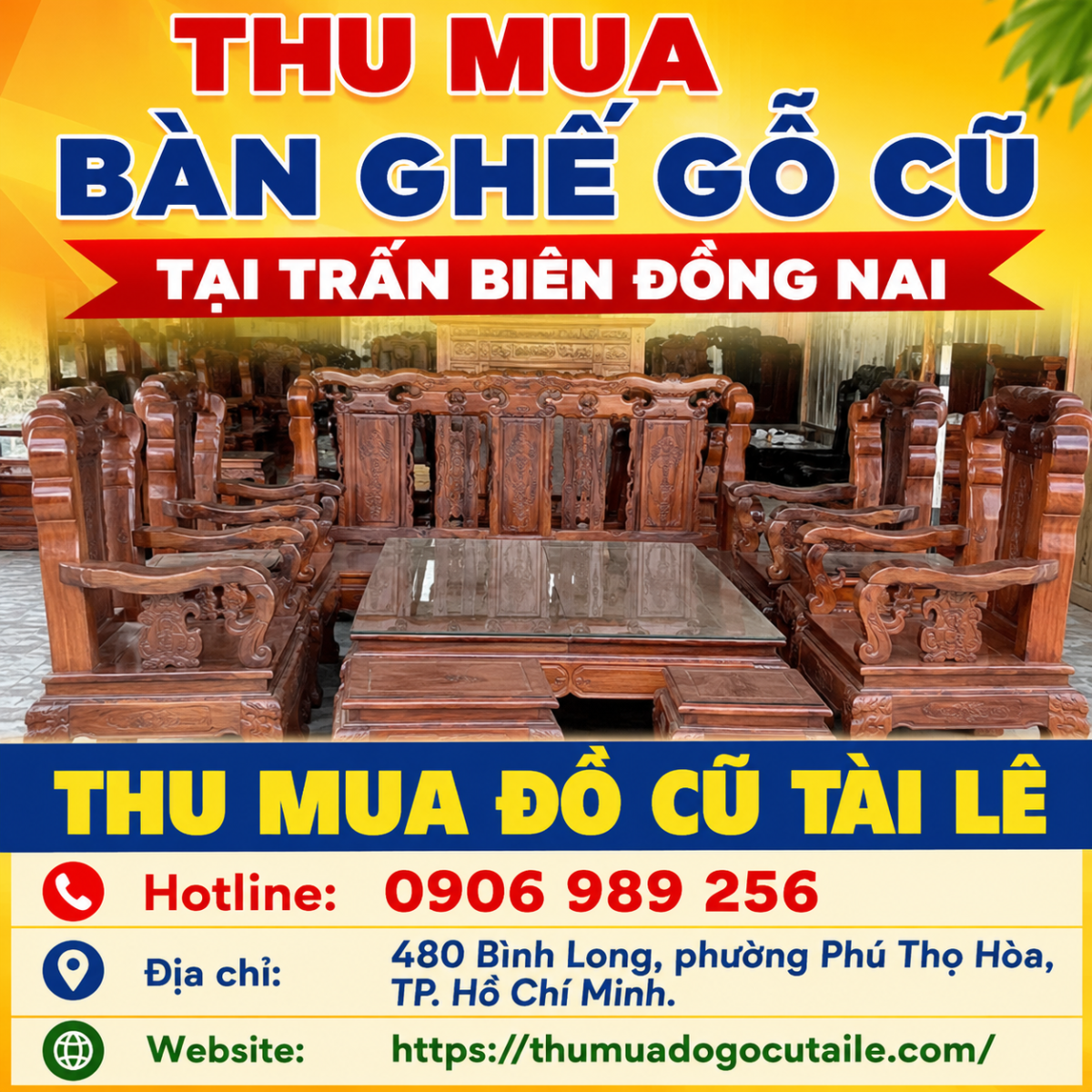 Thu mua bàn ghế gỗ cũ tại Trấn Biên Đồng Nai