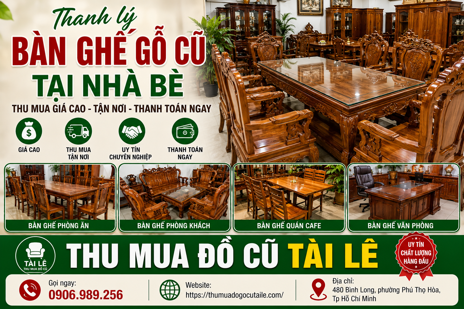 Thanh lý bàn ghế gỗ cũ tại Nhà Bè
