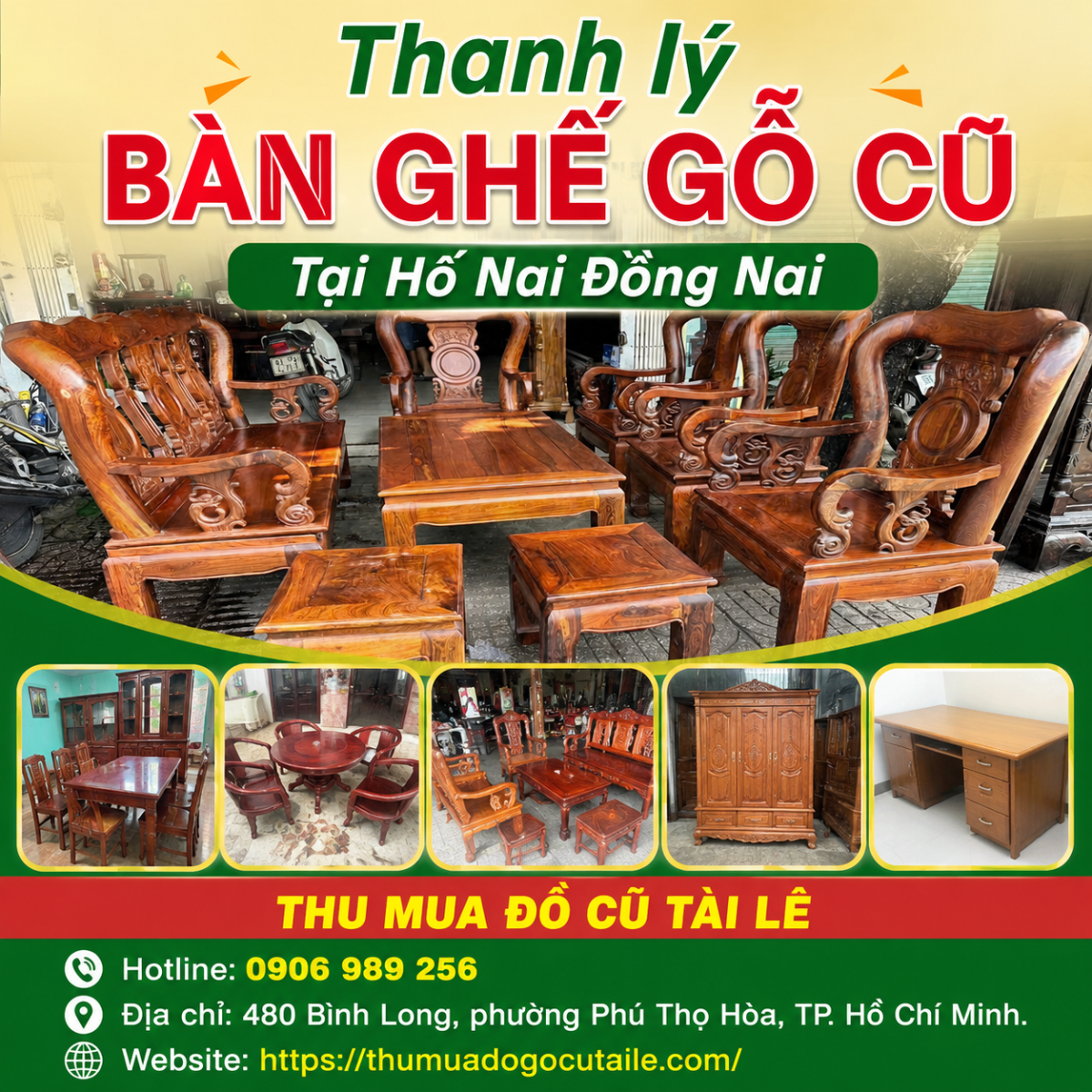 Thanh lý bàn ghế gỗ cũ tại Hố Nai Đồng Nai