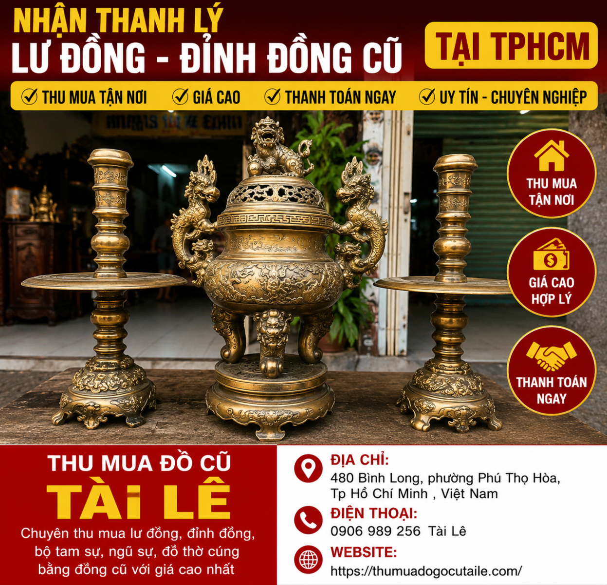 Nhận thanh lý lư đồng đỉnh đồng cũ tại TPHCM