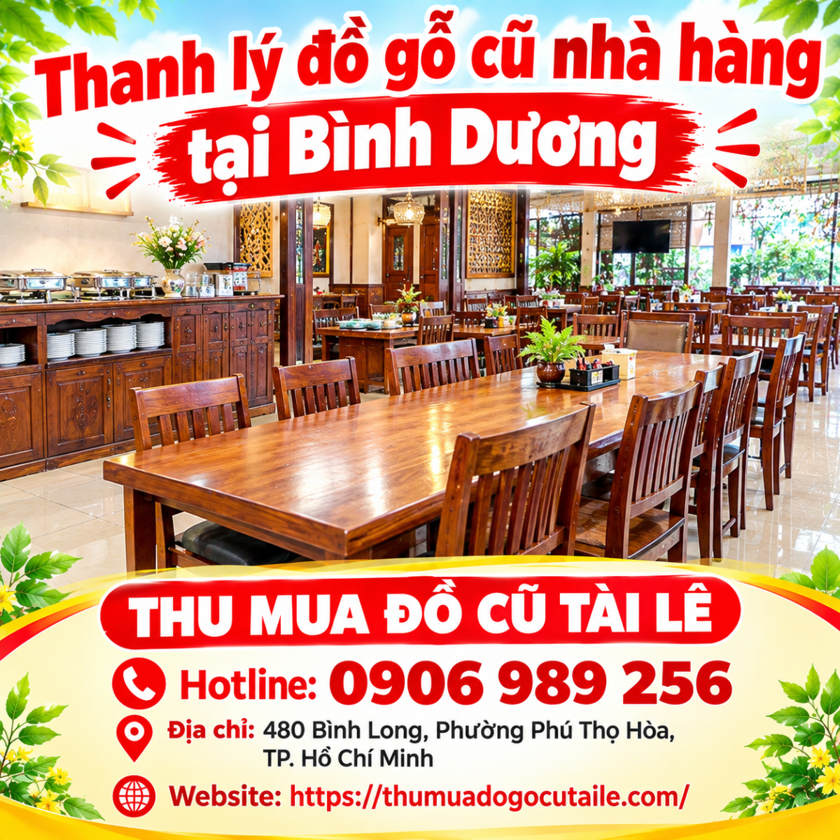 Thanh lý đồ gỗ cũ nhà hàng tại Bình Dương