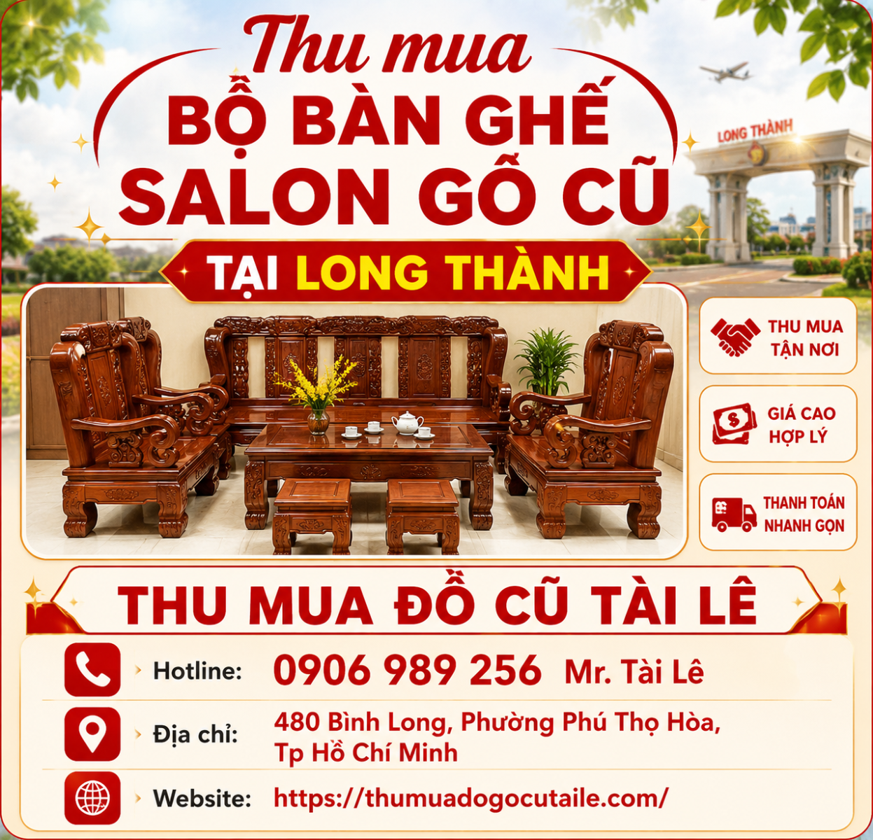 Thu mua bộ bàn ghế salon gỗ cũ tại Long Thành