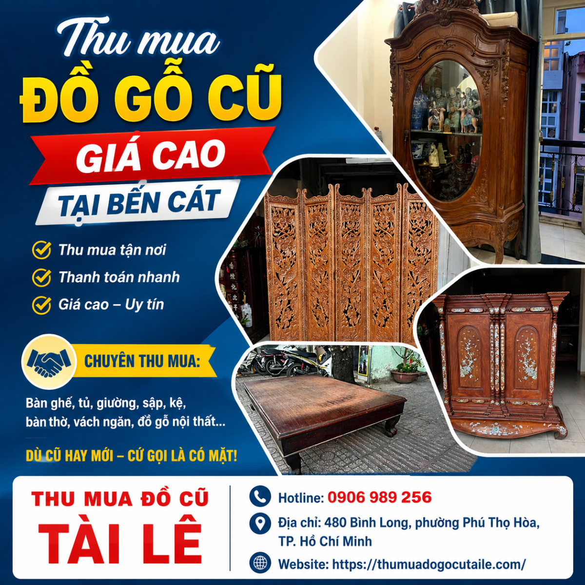 Thu mua đồ gỗ cũ giá cao tại Bến Cát