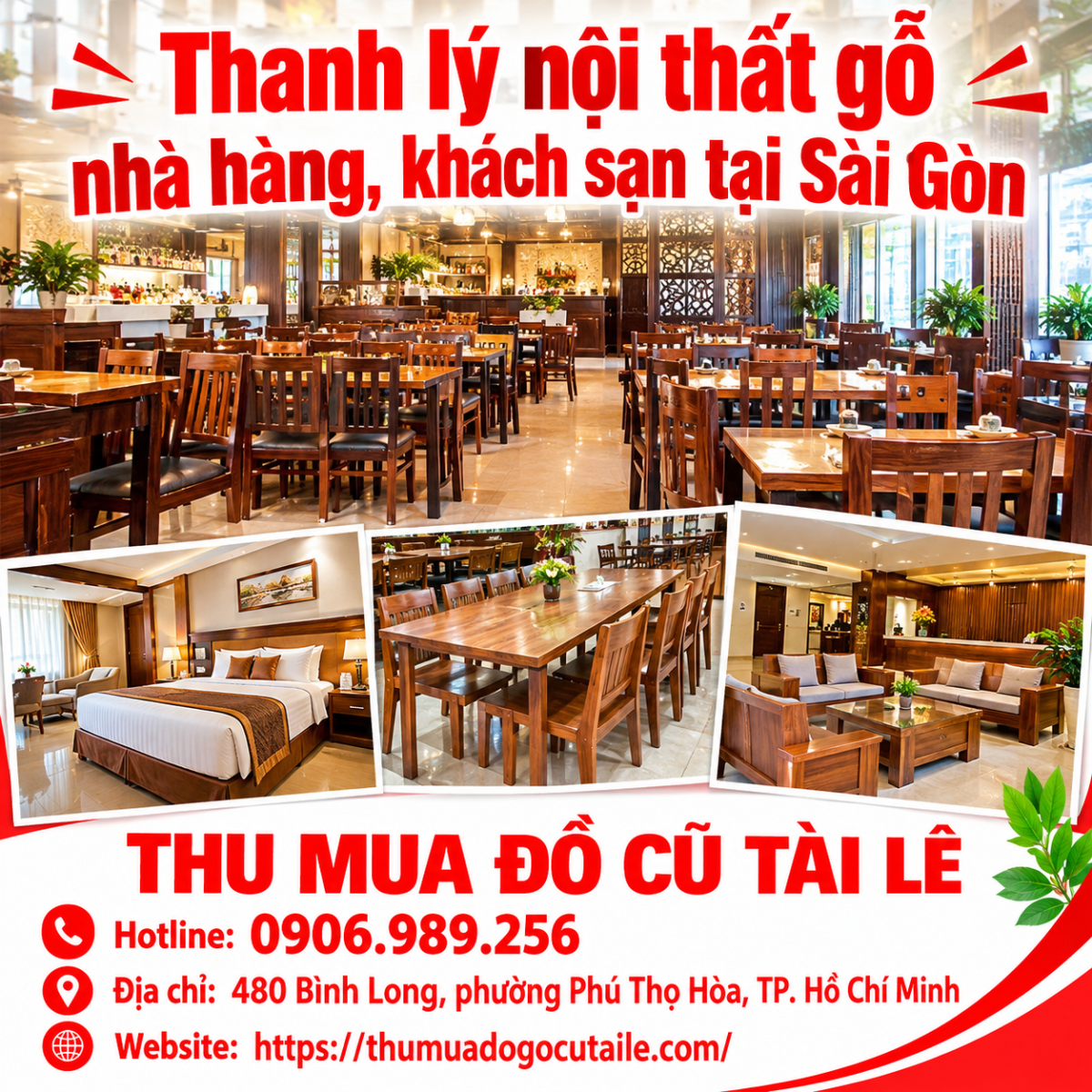 Thanh lý nội thất gỗ nhà hàng, khách sạn tại Sài Gòn