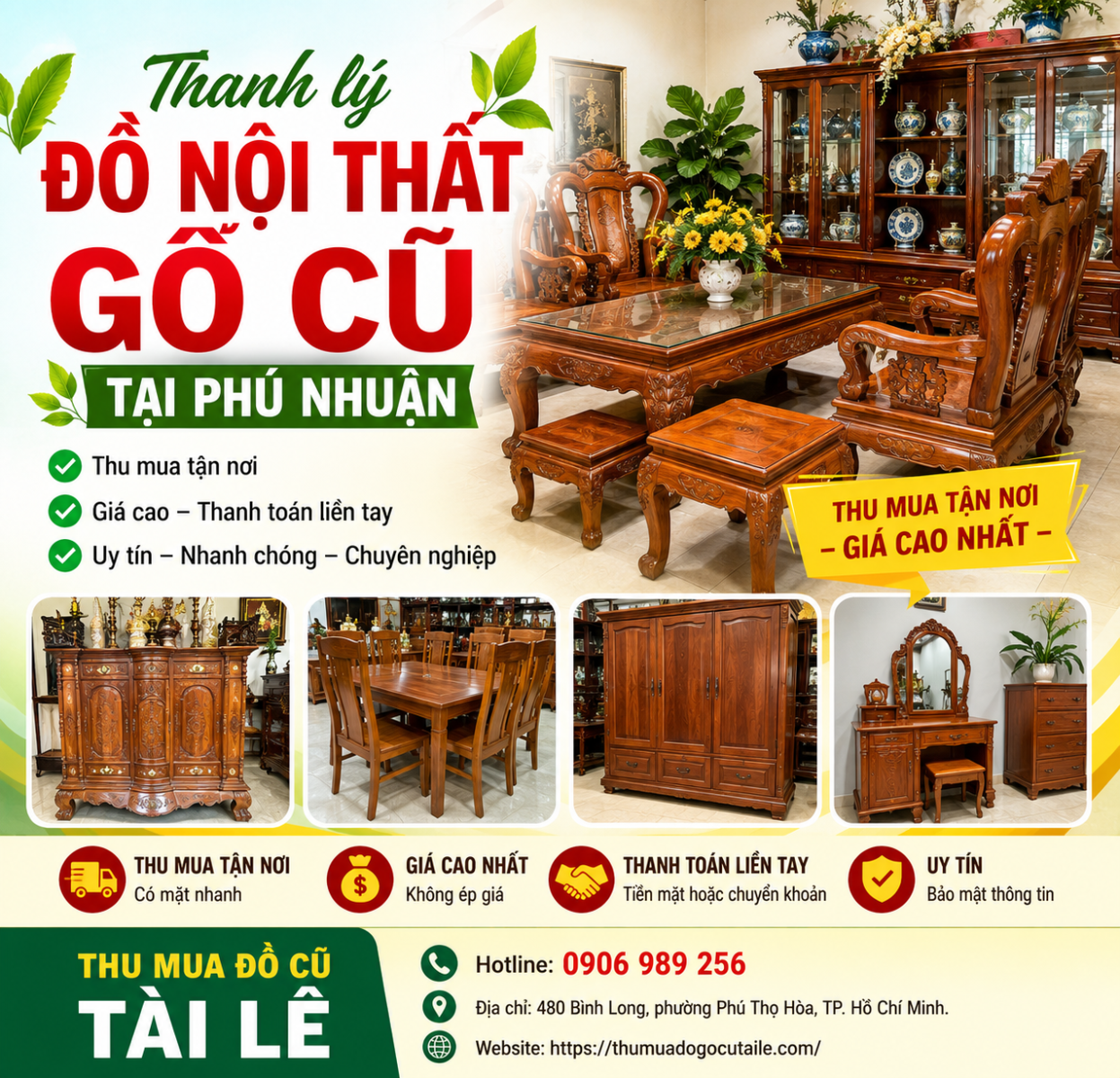 Thanh lý đồ nội thất gỗ cũ tại Phú Nhuận