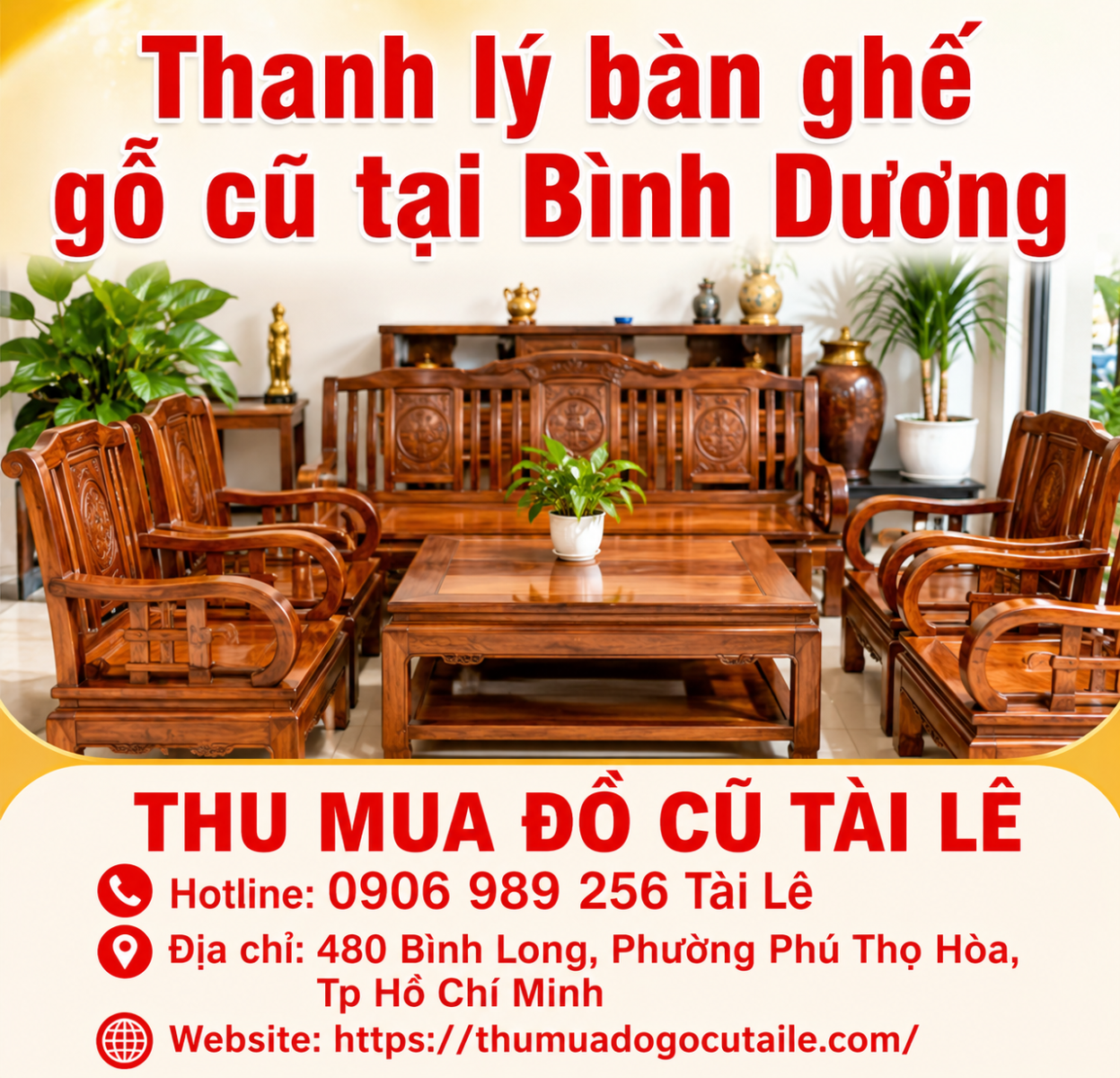 Thanh lý bàn ghế gỗ cũ tại Bình Dương