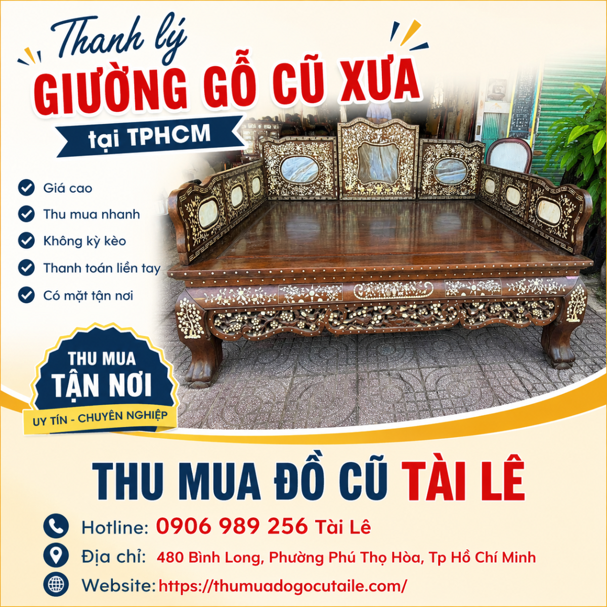 Thanh lý giường gỗ cũ xưa tại TPHCM