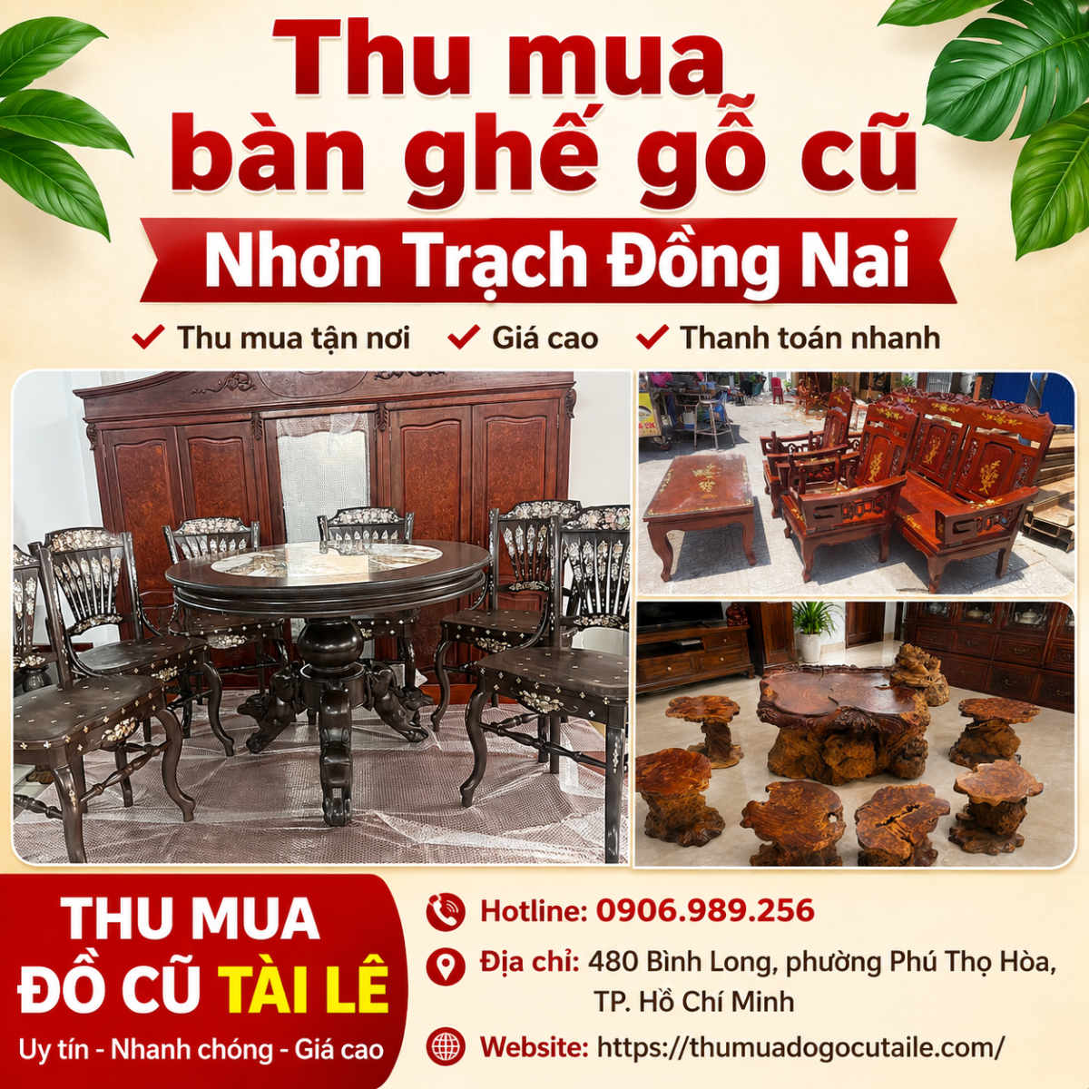 Thu mua bàn ghế gỗ cũ Nhơn Trạch Đồng Nai