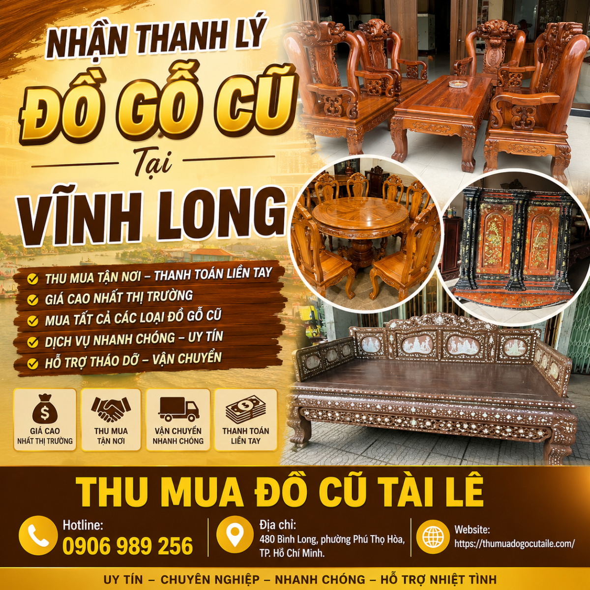 Nhận thanh lý đồ gỗ cũ tại Vĩnh Long