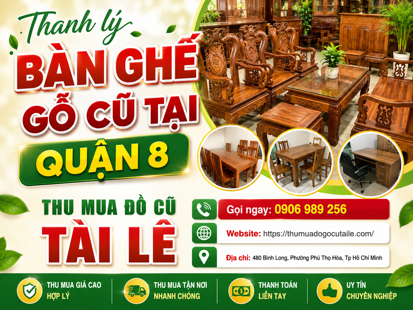 Thanh lý bàn ghế gỗ cũ tại quận 8