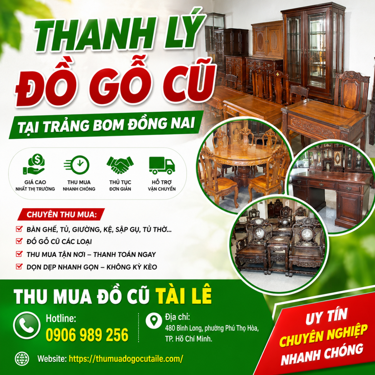 Thanh lý đồ gỗ cũ tại Trảng Bơm Đồng Nai