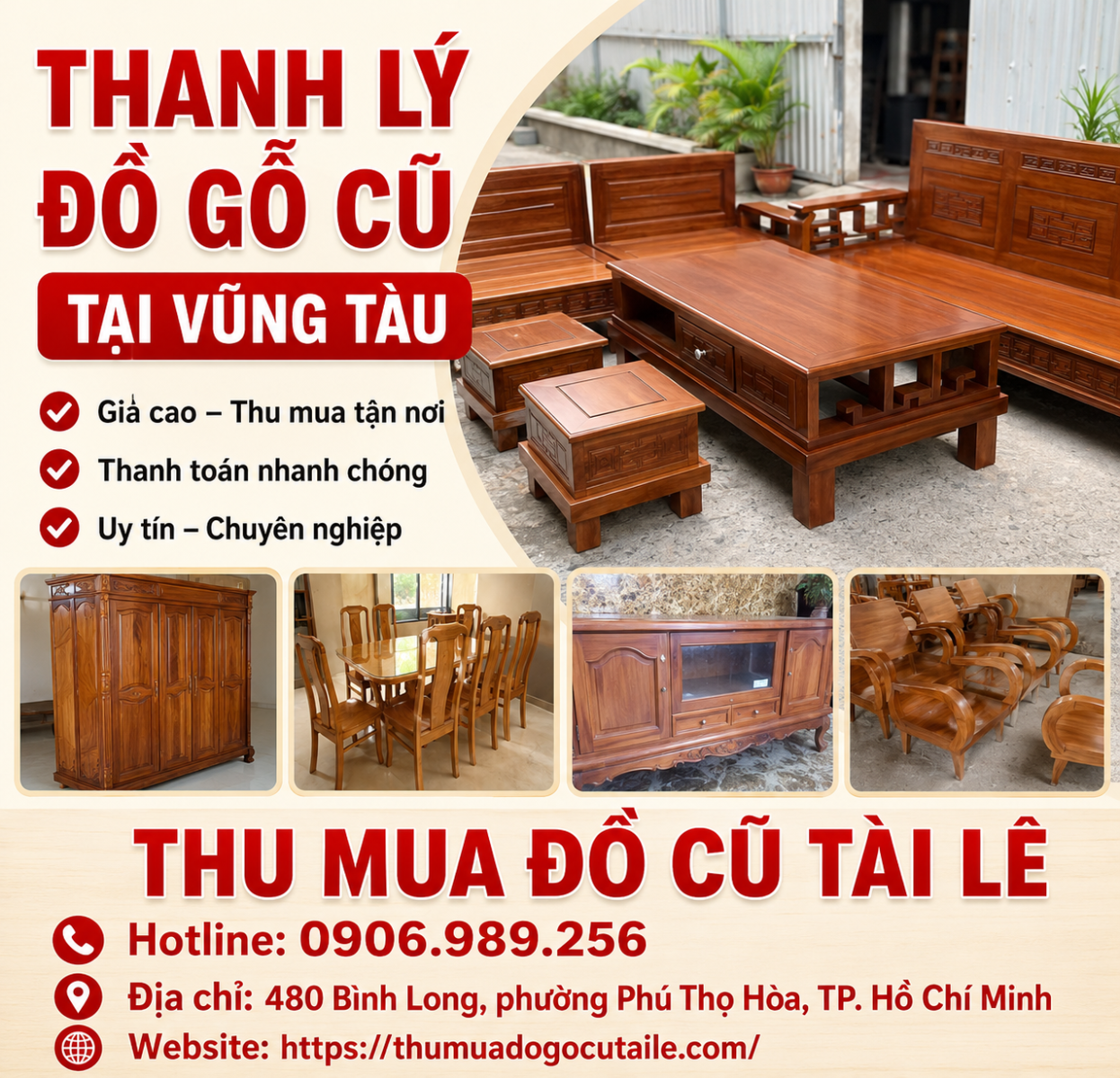 Thanh lý đồ gỗ cũ tại Vũng Tàu 
